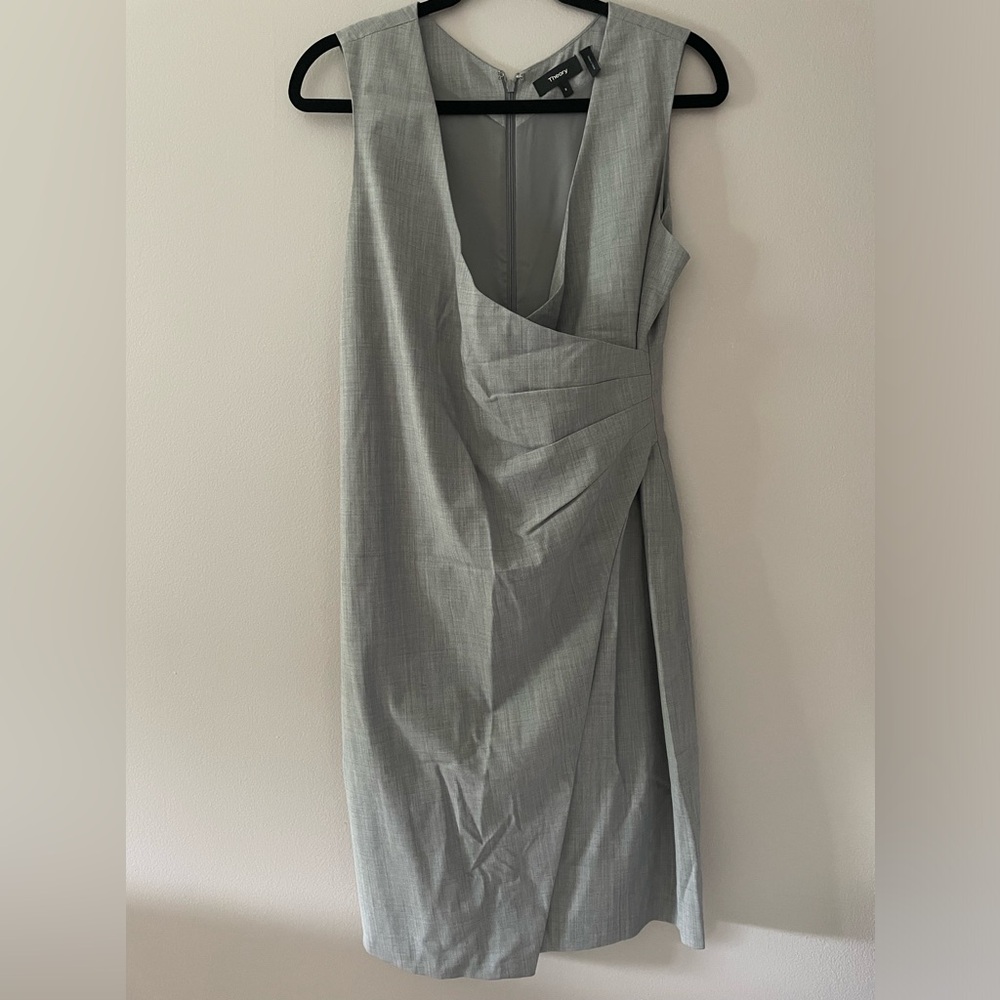 Theory Karianna Adrian Wool Blend Light Stone Melange Dress - Picture 3 of 7